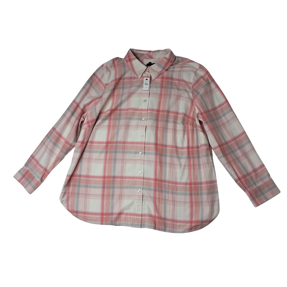 NWT Talbots Button Up Shirt Womens 2X Pink Plaid Long Sleeve Preppy Western